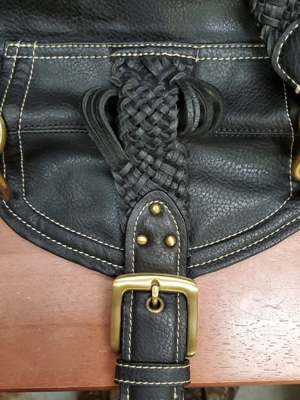 Vintage Tommy Hilfiger Black Leather Hobo Bag with Braided Strap